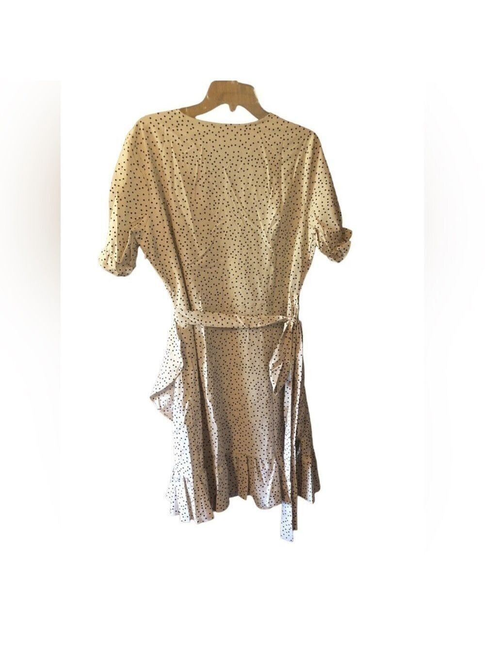 Polka Dot Print Ruffle MiniWrap Dress with Belt, Size XL - Picture 5 of 7